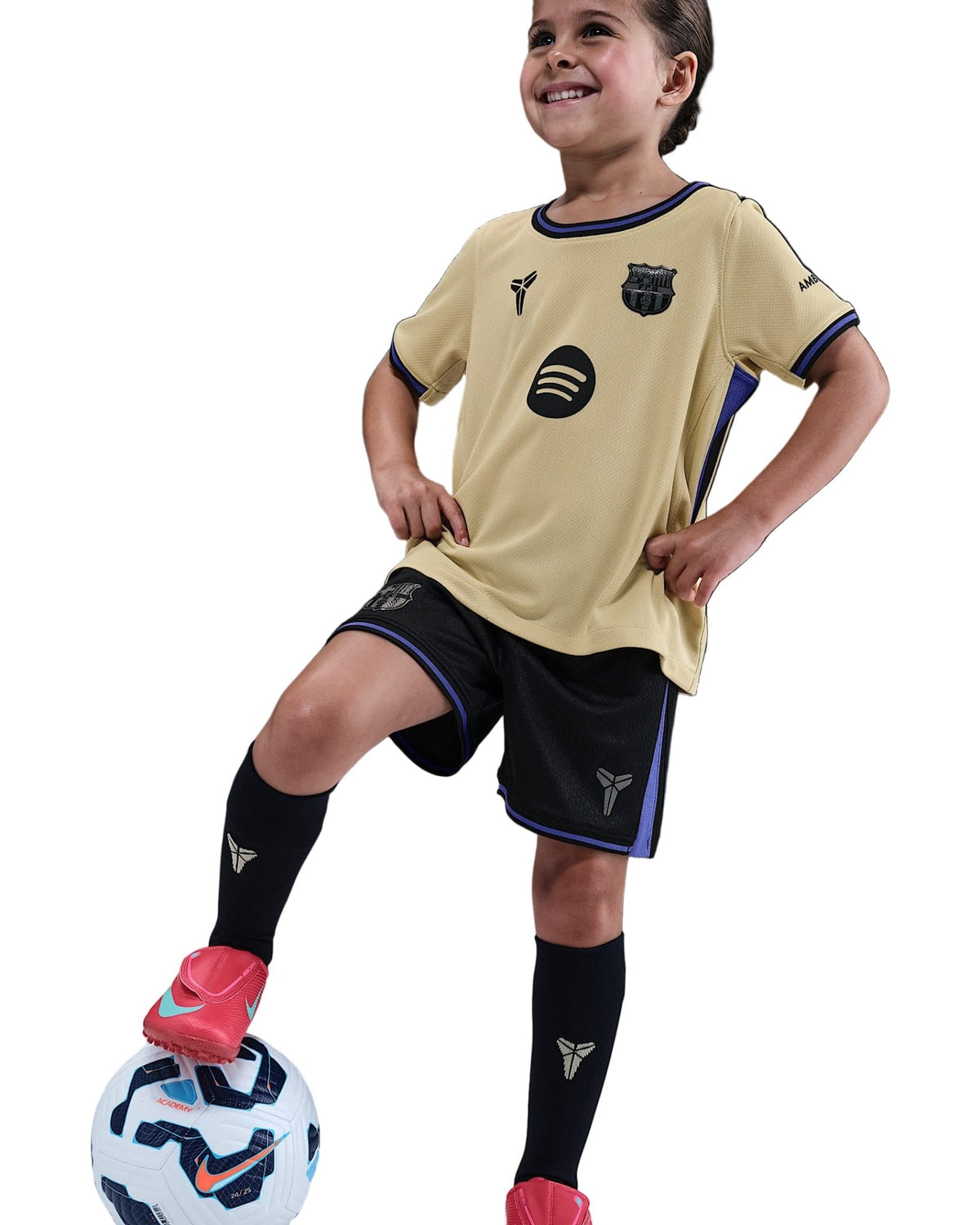 Nike Youth Kobe x FC Barcelona 25/26 Little Kids 3 - Piece Away Kit (Team Gold/Persian Violet/Black) | SoccerWearhouse