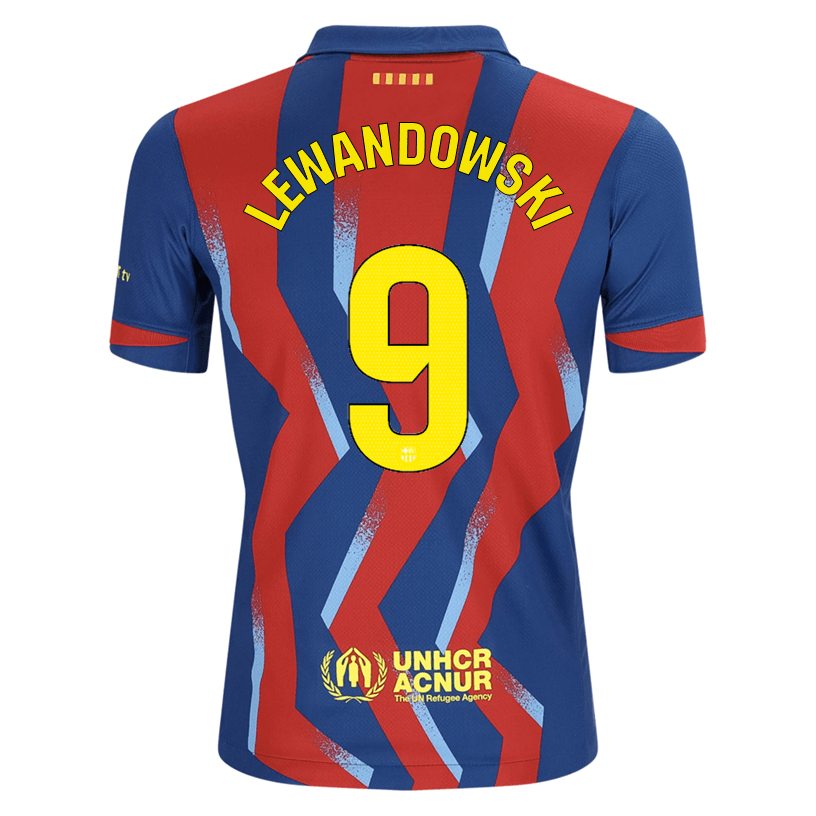 Nike Youth Lewandowski FC Barcelona 4th Soccer Jersey 25/26 (Gym Blue/Salsa Red) | SoccerWearhouse