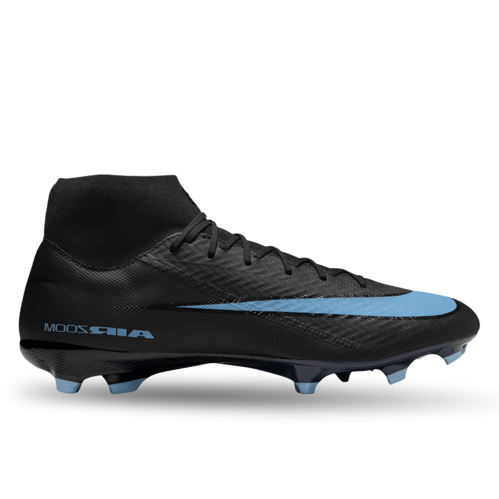 Nike Zoom Superfly 10 Academy Firm Ground/Multiground Soccer Cleats (Black/Ice Blue) | SoccerWearhouse