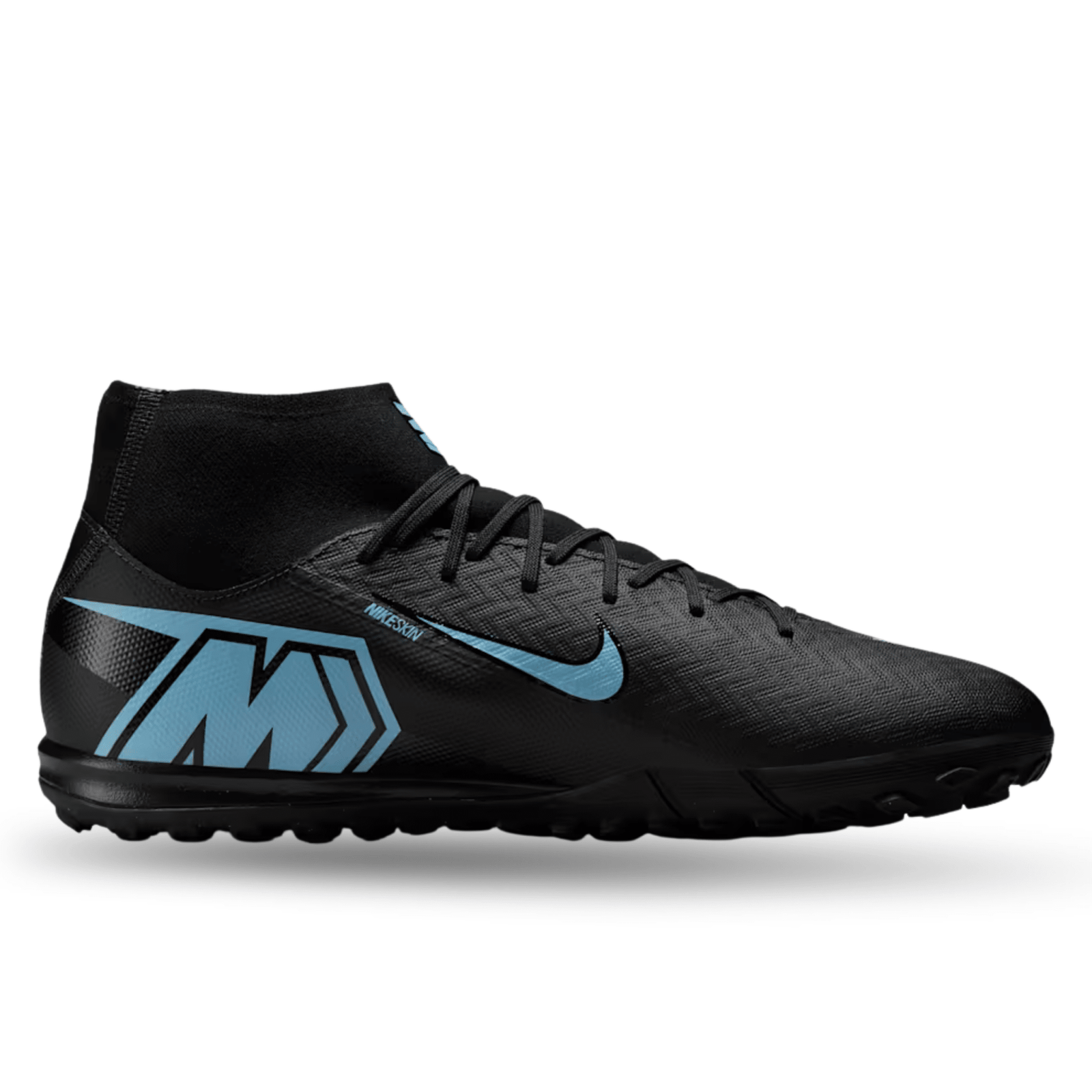 Nike Zoom Superfly 10 Academy Turf Soccer Shoes (Black/Ice Blue) | SoccerWearhouse