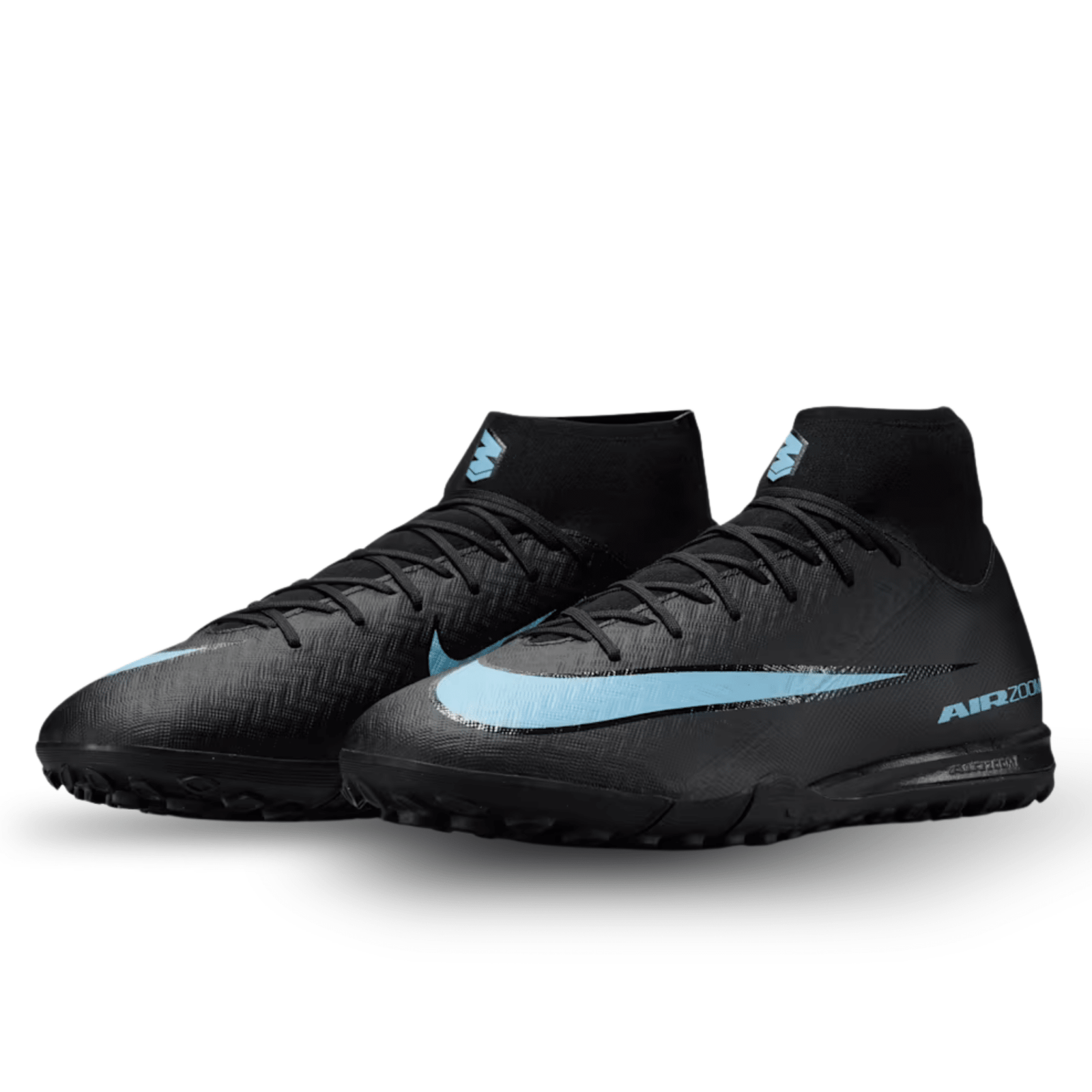 Nike Zoom Superfly 10 Academy Turf Soccer Shoes (Black/Ice Blue) | SoccerWearhouse
