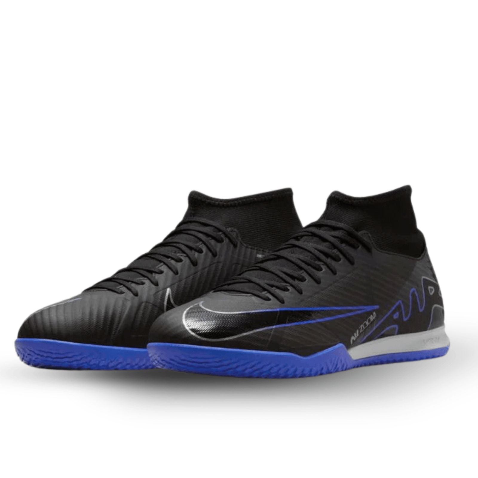 Nike Zoom Superfly 9 Academy Indoor Soccer Shoes (Black/Chrome - Hyper Royal) | SoccerWearhouse