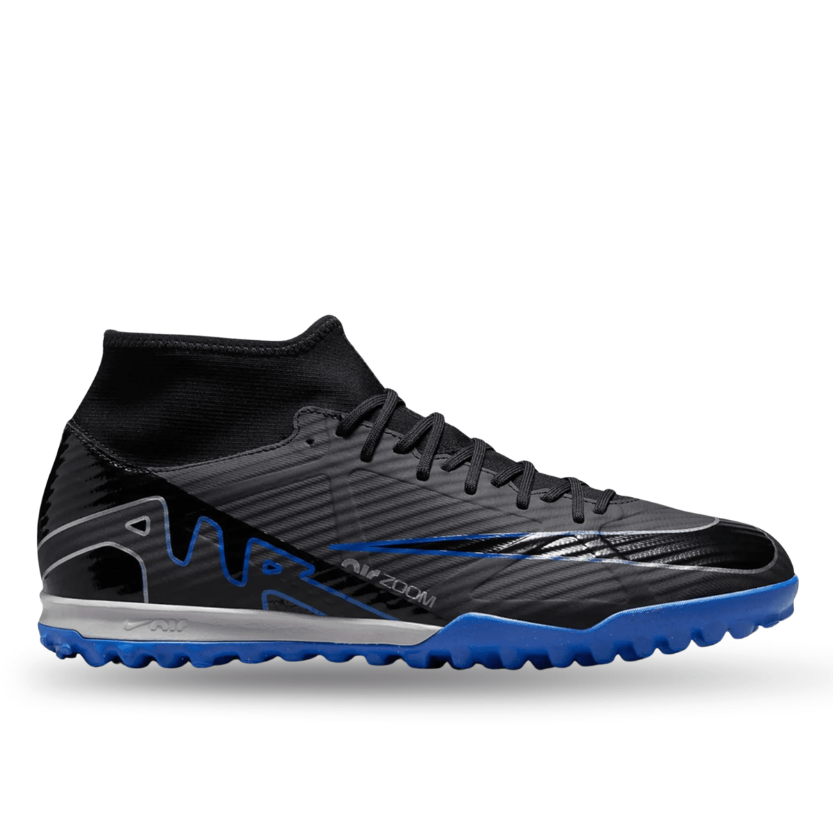 Nike Zoom Superfly 9 Academy Turf Soccer Shoes (Black/Chrome - Hyper Royal) | SoccerWearhouse