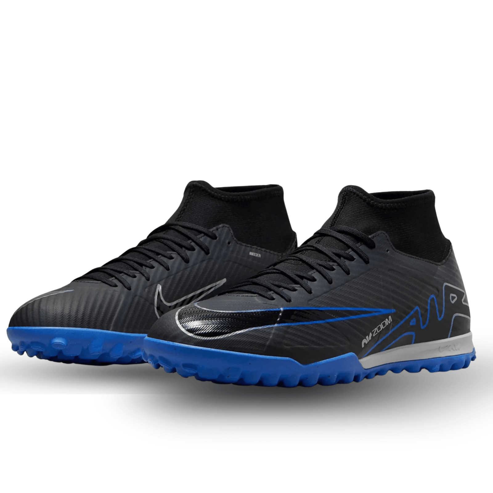 Nike Zoom Superfly 9 Academy Turf Soccer Shoes (Black/Chrome - Hyper Royal) | SoccerWearhouse
