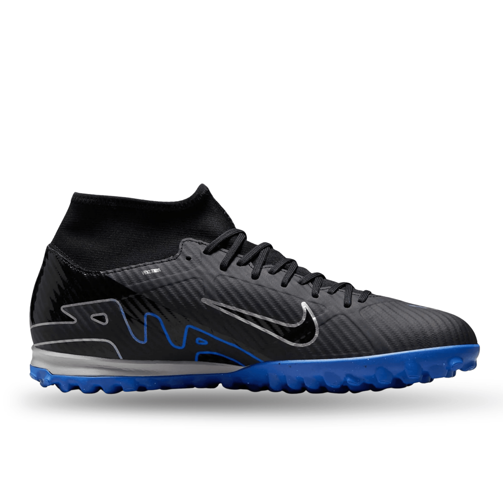 Nike Zoom Superfly 9 Academy Turf Soccer Shoes (Black/Chrome - Hyper Royal) | SoccerWearhouse
