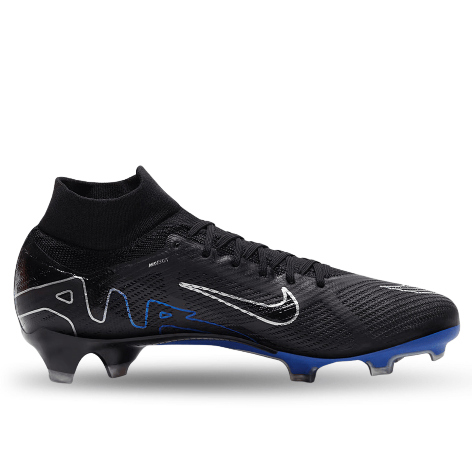 Nike Zoom Superfly 9 Pro Firm Ground Soccer Cleats (Black/Chrome - Hyper Royal) | SoccerWearhouse