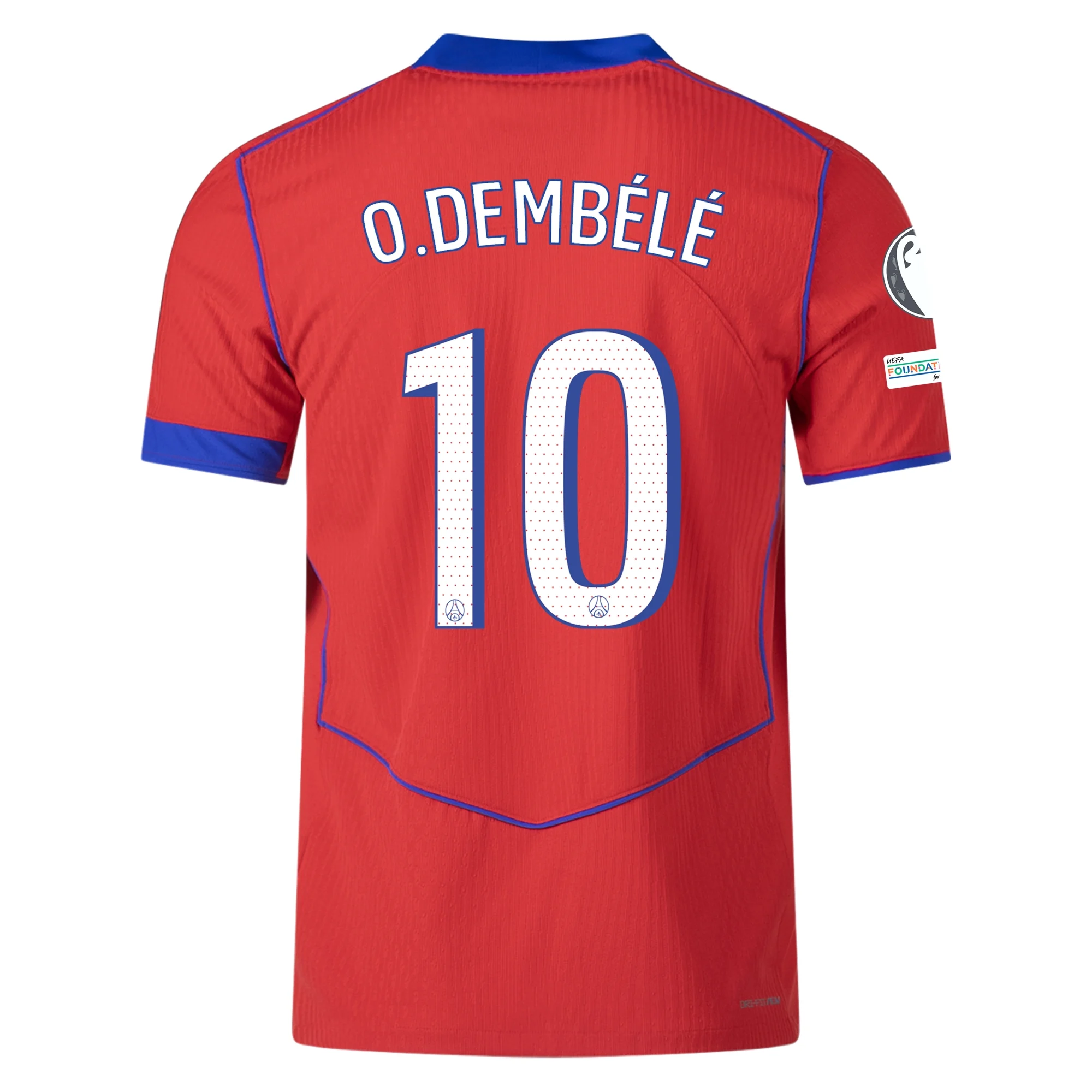 Nike Men's Paris Saint-Germain Authentic Ousmane Dembélé Third Jersey w/ Champions League Patches 25/26 (Sport Red/Hyper Royal)