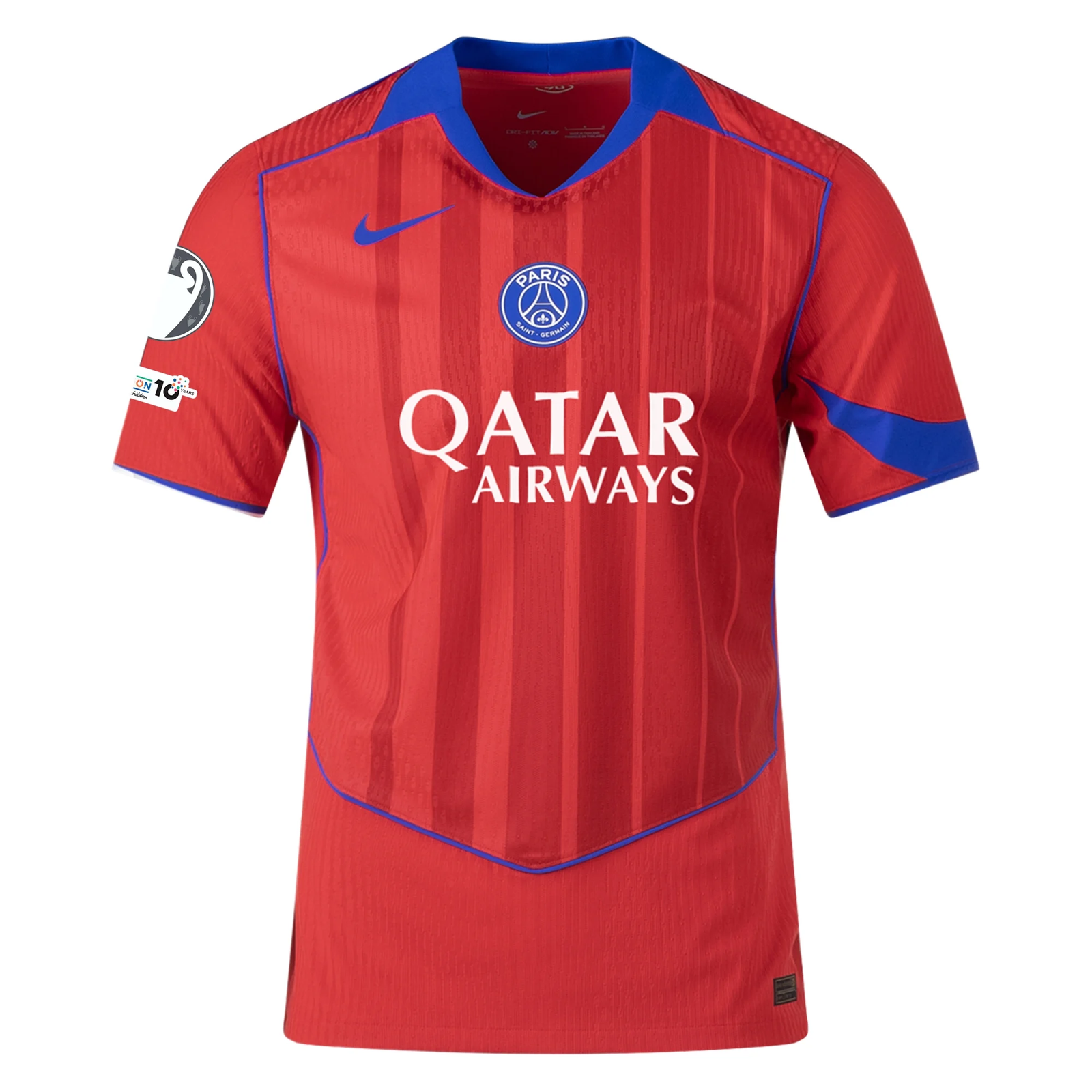 Nike Men's Paris Saint-Germain Authentic Third Jersey w/ Champions League Patches 25/26 (Sport Red/Hyper Royal)