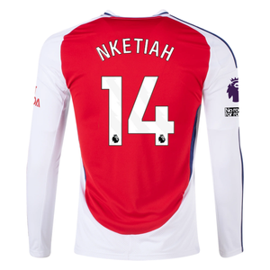 adidas Arsenal Eddie Nketiah Home Long Sleeve Jersey w/ EPL + No Room For Racism Patches 24/25 (Better Scarlet/White)