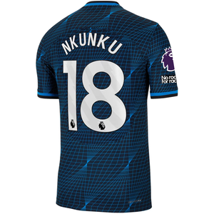 Nike Chelsea Authentic Christopher Nkunku Match Vaporknit Away Jersey w/ EPL + No Room For Racism Patches 23/24 (Soar/Club Gold)
