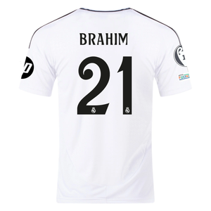 adidas Real Madrid Brahim Diaz Home Jersey 24/25 w/ Champions League Patches (White/Black)