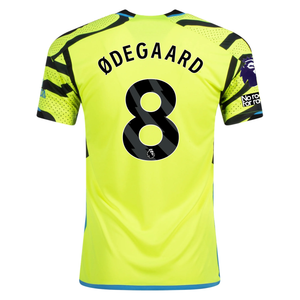 adidas Arsenal Martin Odegaard Away Jersey w/ EPL + No Room For Racism Patches 23/24 (Team Solar Yellow/Black)