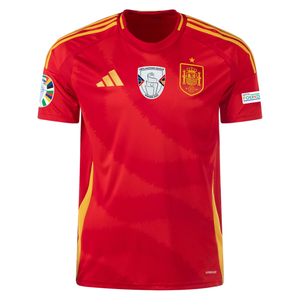 adidas Mens Spain Home Jersey w/ Nations League Champion + Euro 2024 Patches 24/25 (Better Scarlett)