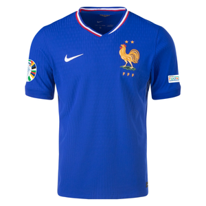 Nike Mens France Authentic Match Home Jersey w/ Euro 2024 Patches 24/25 (Bright Blue/University Red)