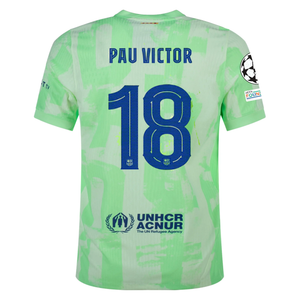 Nike Barcelona Authentic Pau Víctor Third Jersey w/ Champions League Patches 24/25 (Barely Volt/Old Royal)