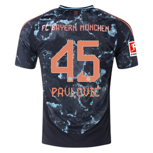 adidas Bayern Munich Aleksandar Pavlović Away Jersey w/ Bundesliga Patch 24/25 (Black/Copper/Blue)