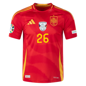 adidas Mens Spain Authentic Pedri Home Jersey w/ Nations League Champion + Euro 2024 Patches 24/25 (Better Scarlet)