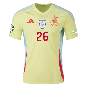 adidas Mens Spain Pedri Away Jersey w/ Nations League Champion + Euro 2024 Patches 24/25 (Pulse Yellow/Halo Mint)