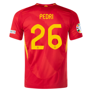 adidas Mens Spain Authentic Pedri Home Jersey w/ Nations League Champion + Euro 2024 Patches 24/25 (Better Scarlet)