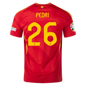 adidas Mens Spain Pedri Home Jersey w/ Nations League Champion + Euro 2024 Patches 24/25 (Better Scarlett)