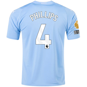 Puma Manchester City Kalvin Phillips Home Jersey w/ EPL + No Room For Racism Patches 23/24 (Team Light Blue/Puma White)