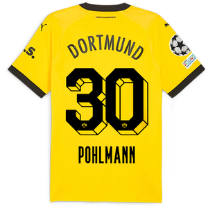 Puma Borussia Dortmund Authentic Pohlmann Home Jersey w/ Champions League Patches 23/24 (Cyber Yellow/Puma Black)