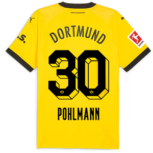Puma Borussia Dortmund Authentic Pohlmann Home Jersey w/ Bundesliga Patch 23/24 (Cyber Yellow/Puma Black)