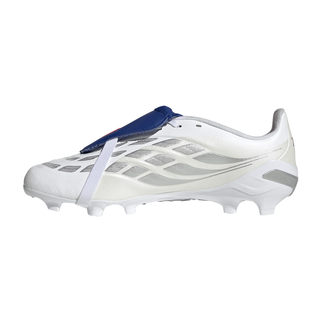 adidas Jr. Predator League FT Firm Ground Soccer Cleats (White/Zero Metallic/Royal Blue)