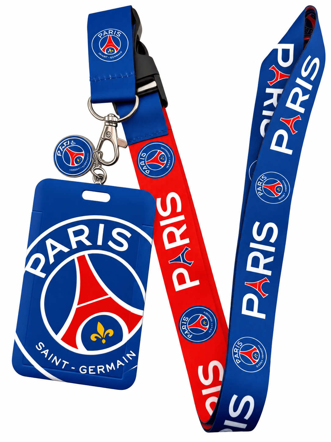 PSG Paris Saint Germain Lanyard with ID Card Holder and Charm | SoccerWearhouse