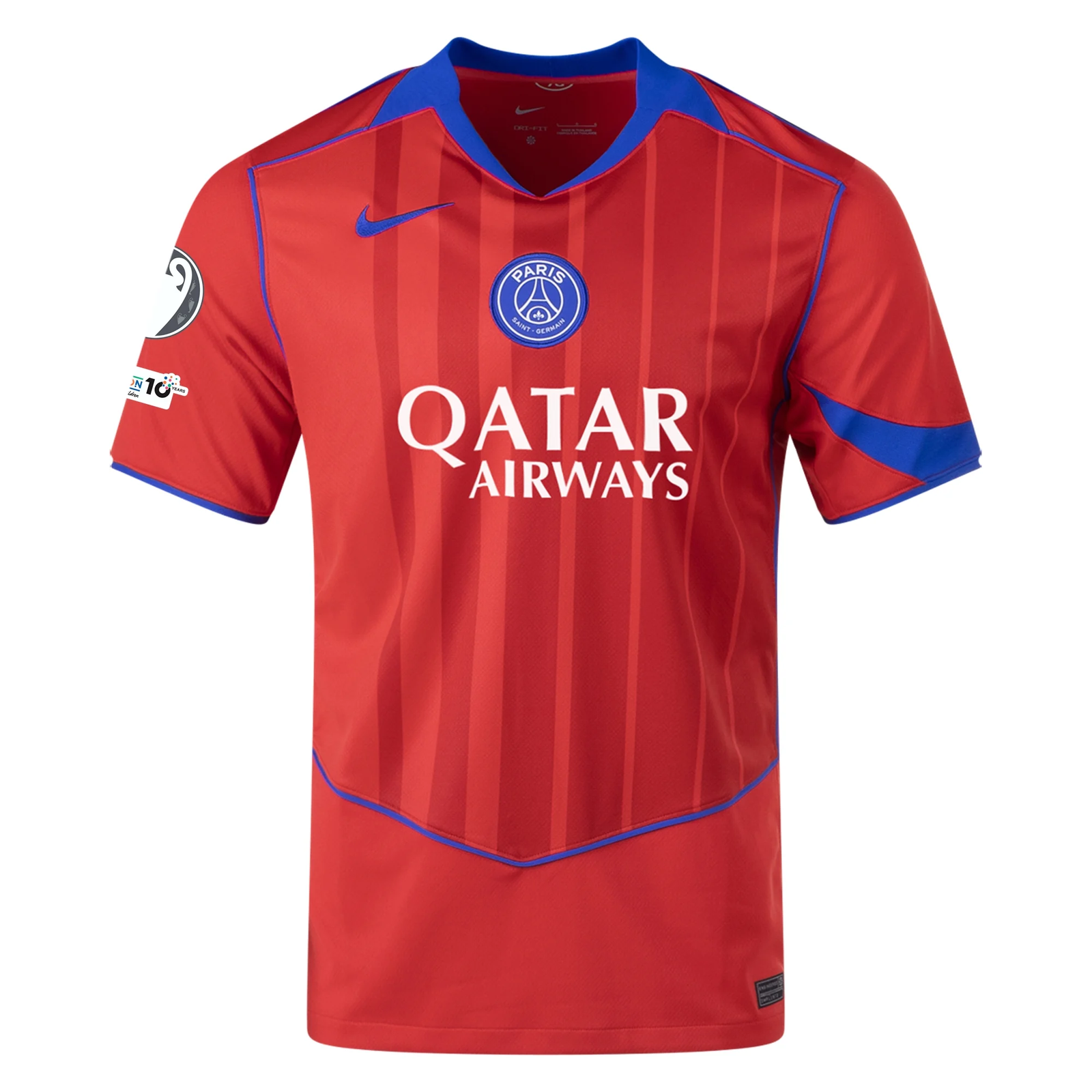 Nike Men's Paris Saint-Germain T90 Third Jersey w/ Champions League Patches 25/26 (Sport Red/Hyper Royal)