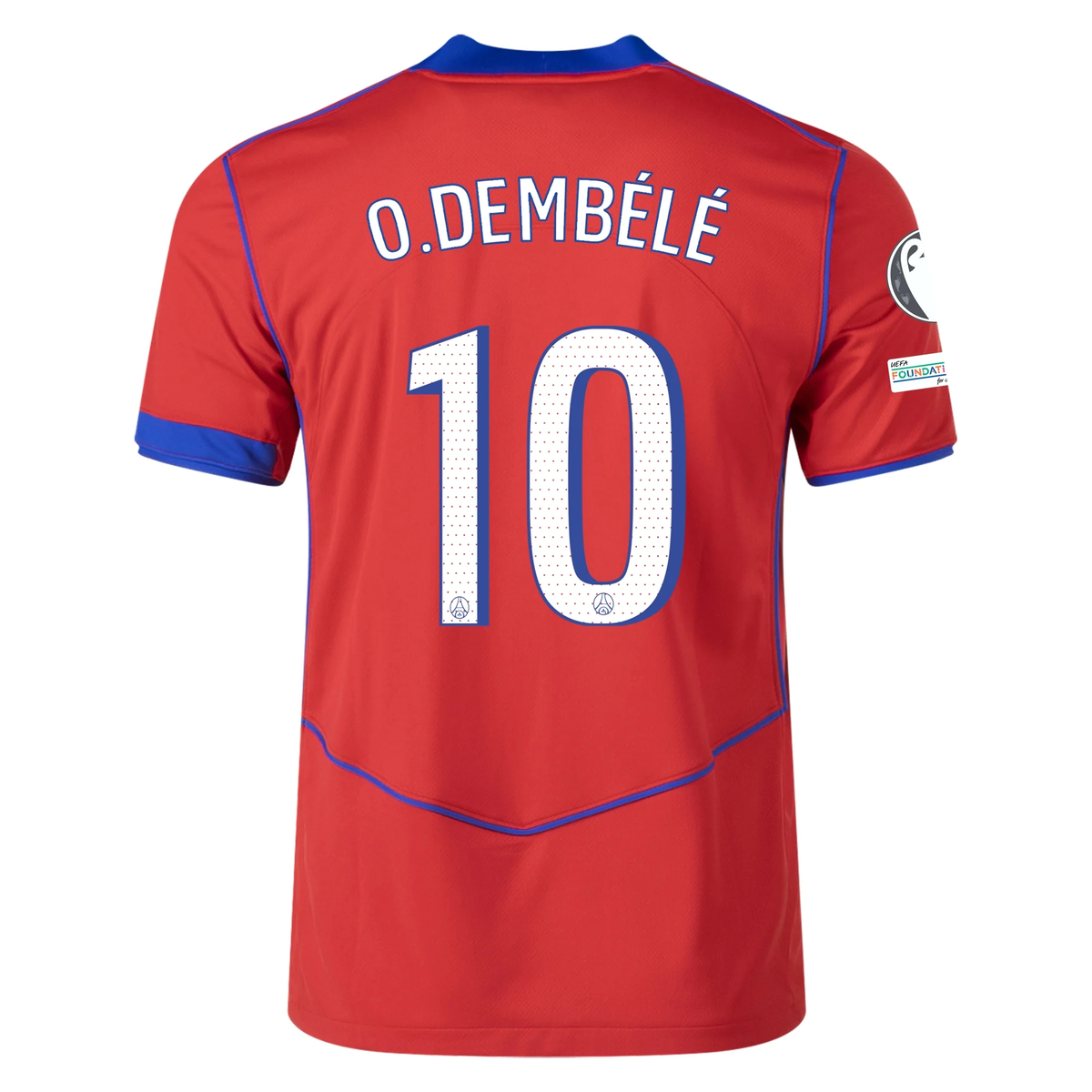 Nike Men&#39;s Paris Saint-Germain Ousmane Dembele T90 Third Jersey w/ Champions League Patches 25/26 (Sport Red/Hyper Royal)