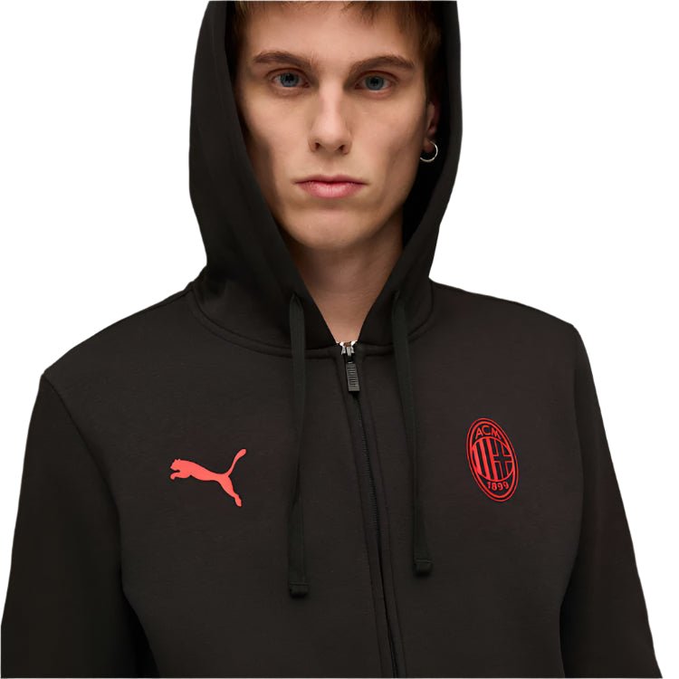 Puma AC Milan 25/26 Essentials Hooded Jacket (Black/Red) | SoccerWearhouse