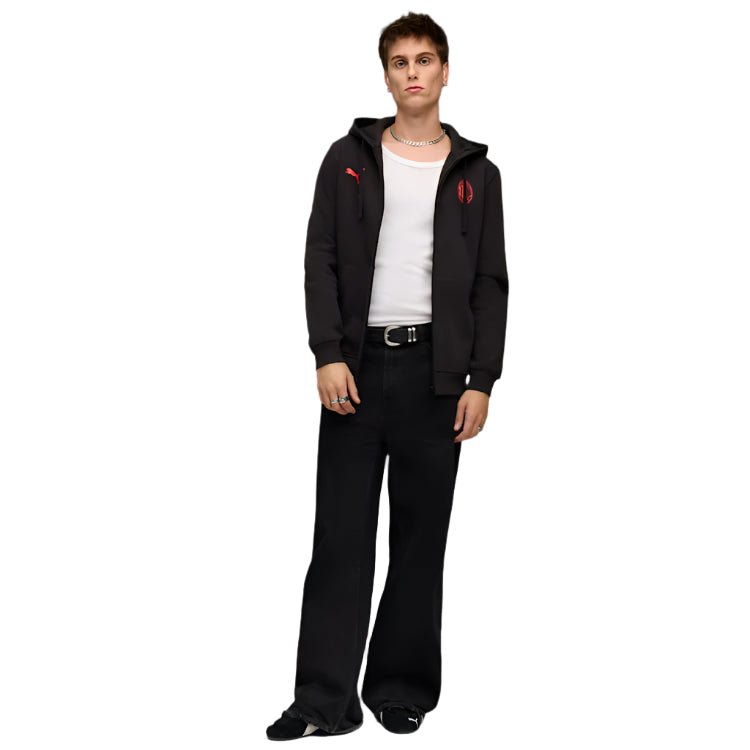 Puma AC Milan 25/26 Essentials Hooded Jacket (Black/Red) | SoccerWearhouse