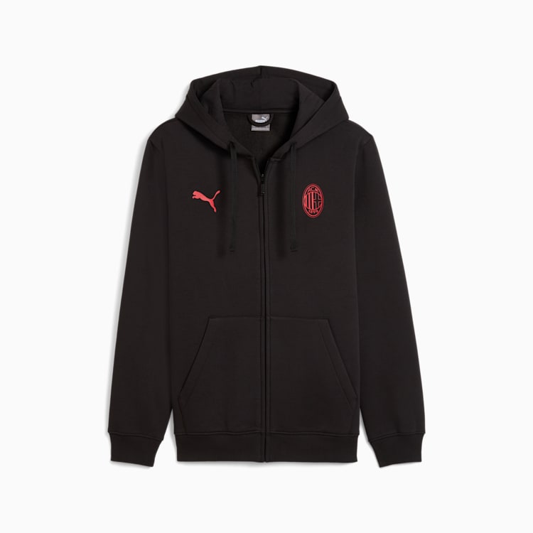 Puma AC Milan 25/26 Essentials Hooded Jacket (Black/Red) | SoccerWearhouse