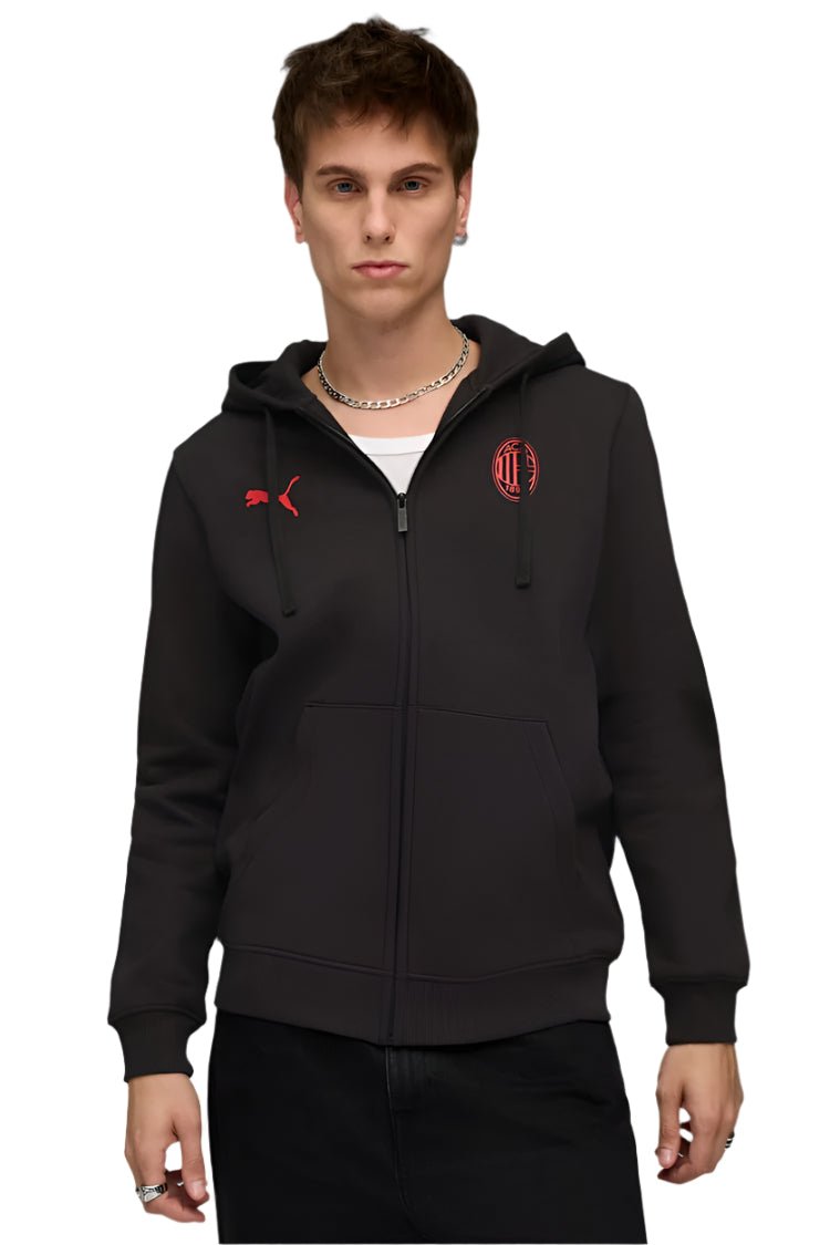 Puma AC Milan 25/26 Essentials Hooded Jacket (Black/Red) | SoccerWearhouse