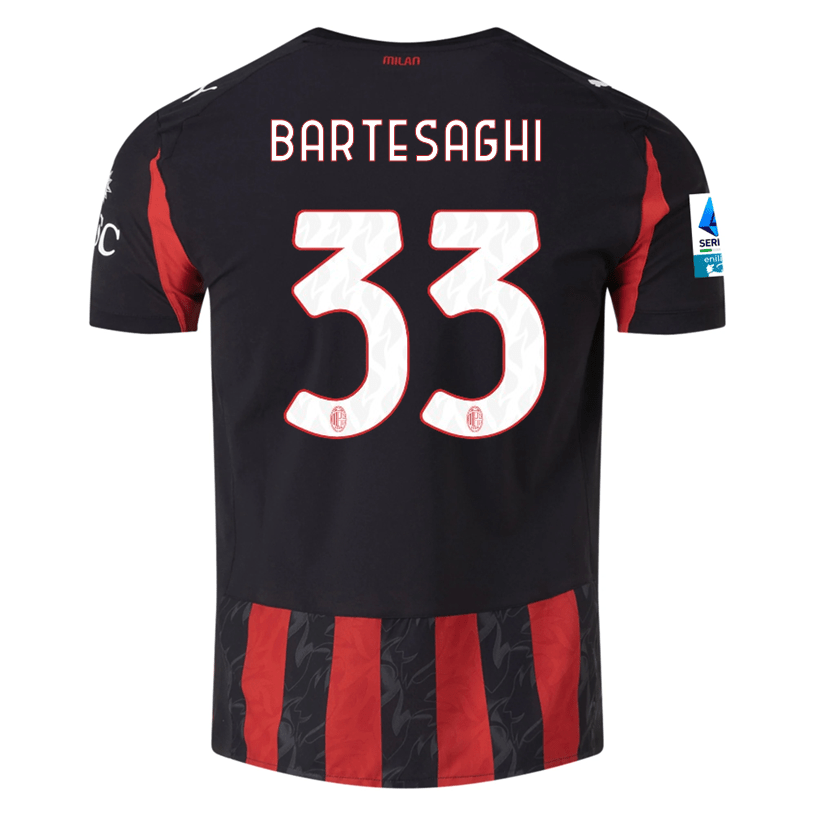 Puma Bartesaghi Men's AC Milan Authentic Home Jersey 25/26 w/ Seria A Patch (Red/Black) | SoccerWearhouse