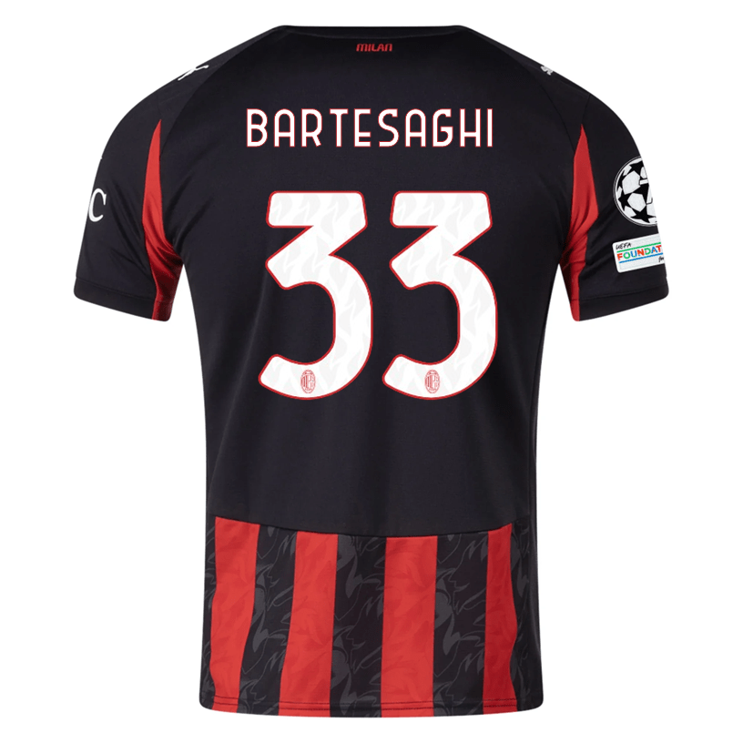 Puma Bartesaghi Men's AC Milan Home Jersey w/ Champions League Patches 25/26 (Red/Black) | SoccerWearhouse