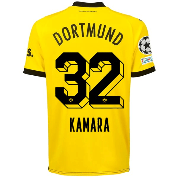 Puma Borussia Dortmund Abdoulaye Kamara Home Jersey w/ Champions League Patches 23/24 (Cyber Yellow/Puma Black) | SoccerWearhouse