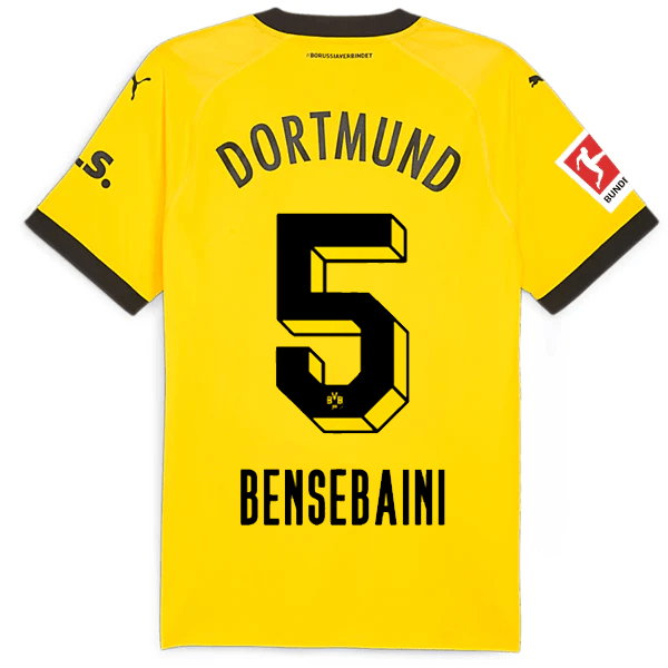 Puma Borussia Dortmund Authentic Bensebaini Home Jersey w/ Bundesliga Patch 23/24 (Cyber Yellow/Puma Black) | SoccerWearhouse