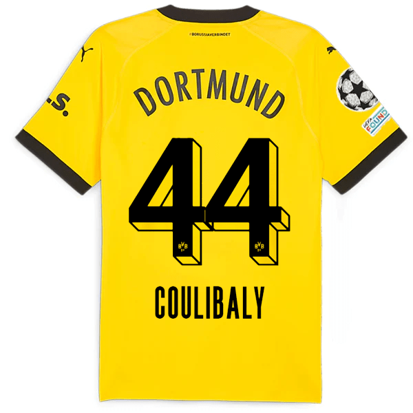 Puma Borussia Dortmund Authentic Coulibaly Home Jersey w/ Champions League Patches 23/24 (Cyber Yellow/Puma Black) | SoccerWearhouse