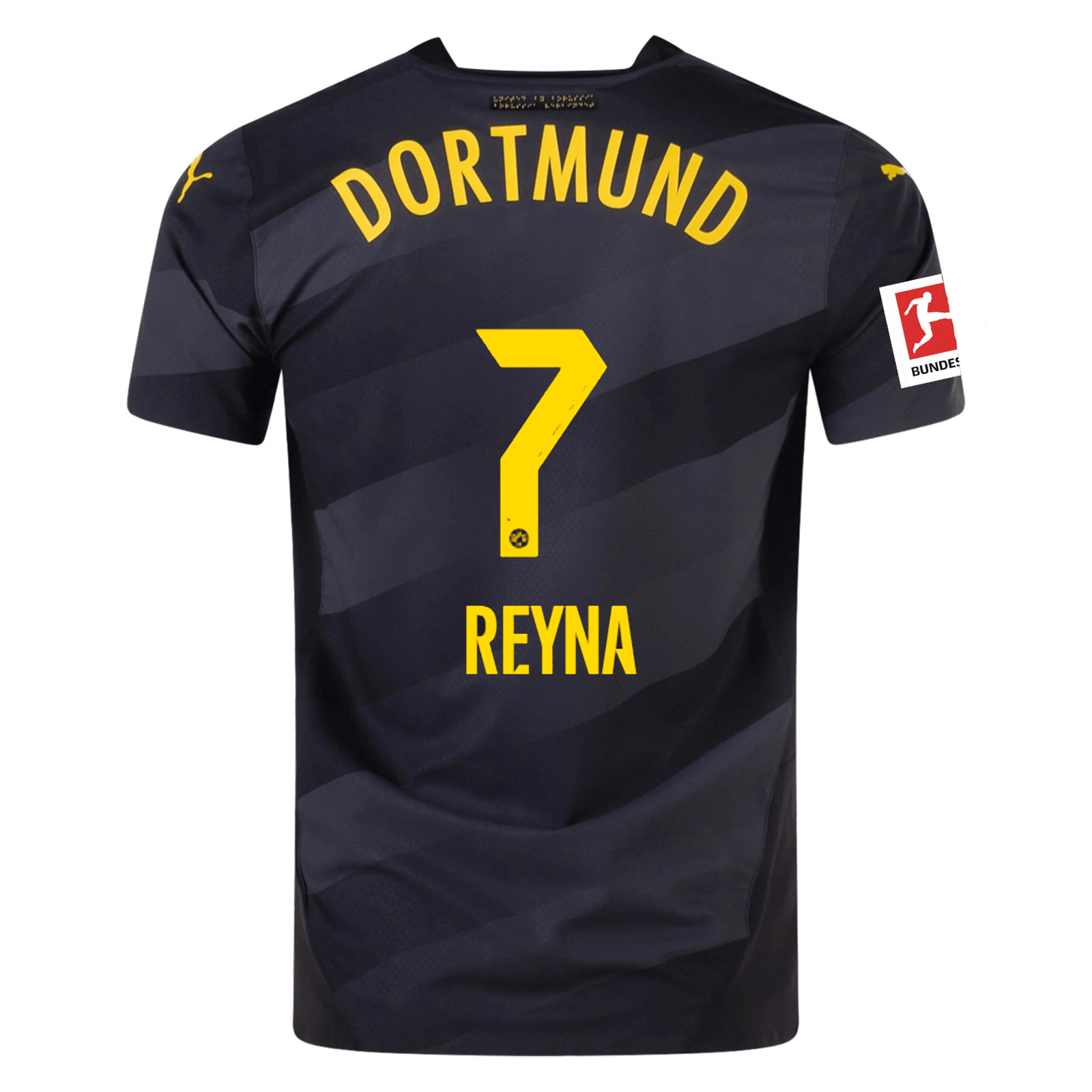 Puma Borussia Dortmund Authentic Gio Reyna Away Jersey w/ Bundesliga Patch 24/25 (Puma Black/Faster Yellow) | SoccerWearhouse
