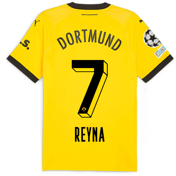 Puma Borussia Dortmund Authentic Gio Reyna Home Jersey w/ Champions League Patches 23/24 (Cyber Yellow/Puma Black) | SoccerWearhouse