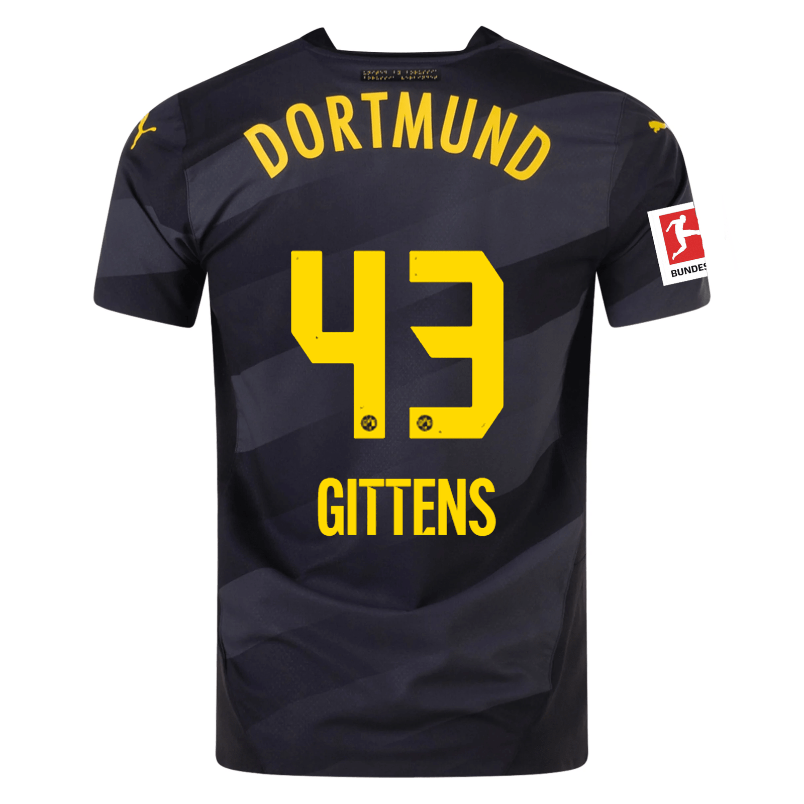 Puma Borussia Dortmund Authentic Jamie Bynoe - Gittens Away Jersey w/ Bundesliga Patch 24/25 (Puma Black/Faster Yellow) | SoccerWearhouse