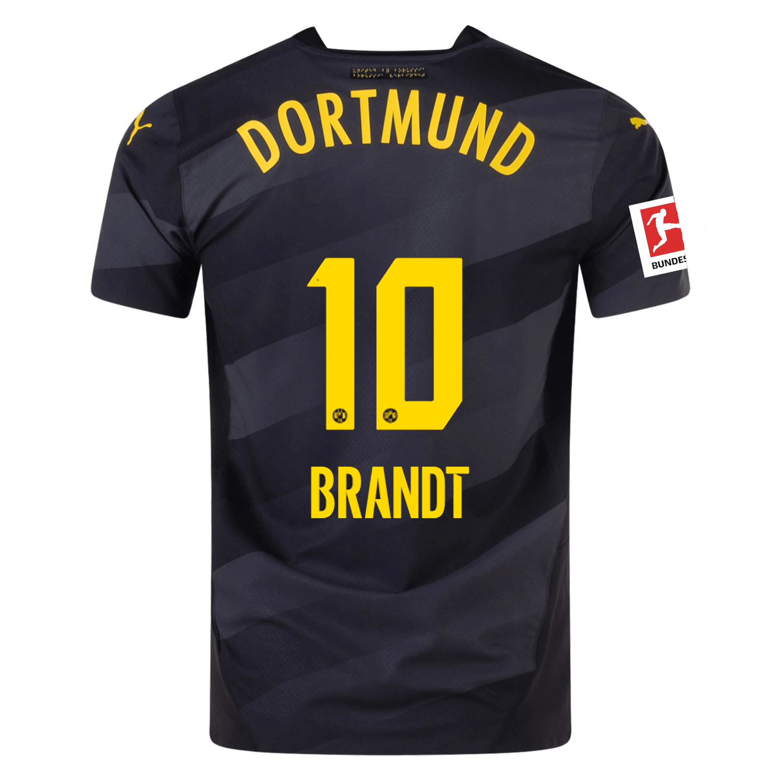 Puma Borussia Dortmund Authentic Julian Brandt Away Jersey w/ Bundesliga Patch 24/25 (Puma Black/Faster Yellow) | SoccerWearhouse