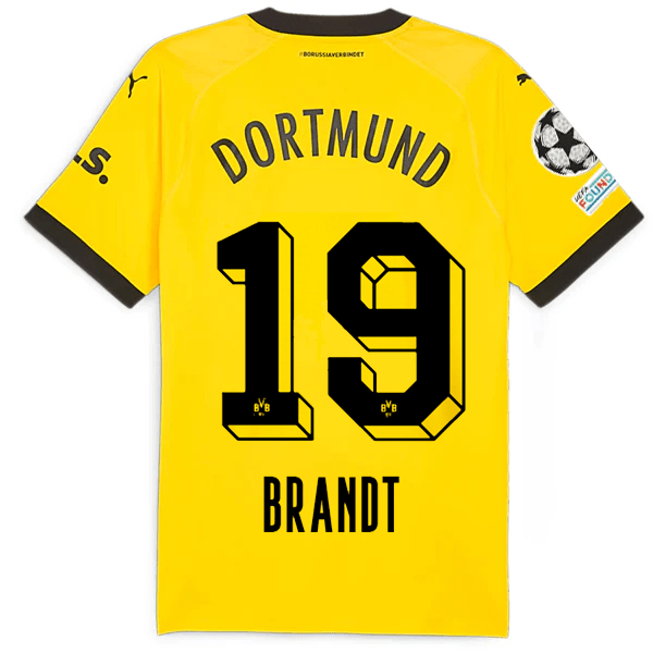 Puma Borussia Dortmund Authentic Julian Brandt Home Jersey w/ Champions League Patches 23/24 (Cyber Yellow/Puma Black) | SoccerWearhouse