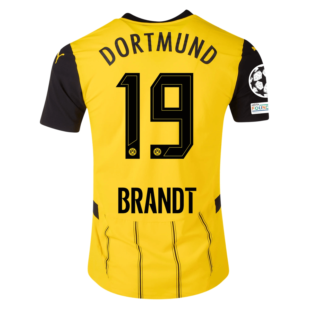 Puma Borussia Dortmund Authentic Julian Brandt Home Jersey w/ Champions League Patches 24/25 (Faster Yellow/Puma Black) | SoccerWearhouse