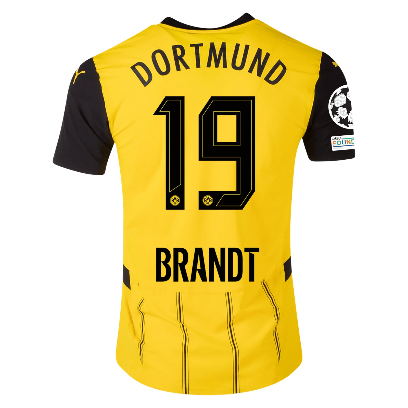 Puma Borussia Dortmund Authentic Julian Brandt Home Jersey w/ Champions League Patches 24/25 (Faster Yellow/Puma Black) | SoccerWearhouse