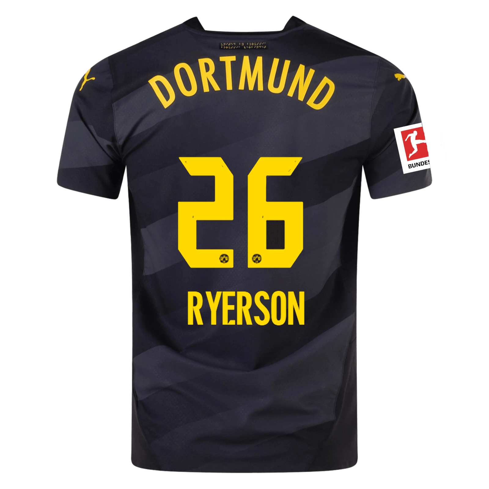 Puma Borussia Dortmund Authentic Julian Ryerson Away Jersey w/ Bundesliga Patch 24/25 (Puma Black/Faster Yellow) | SoccerWearhouse