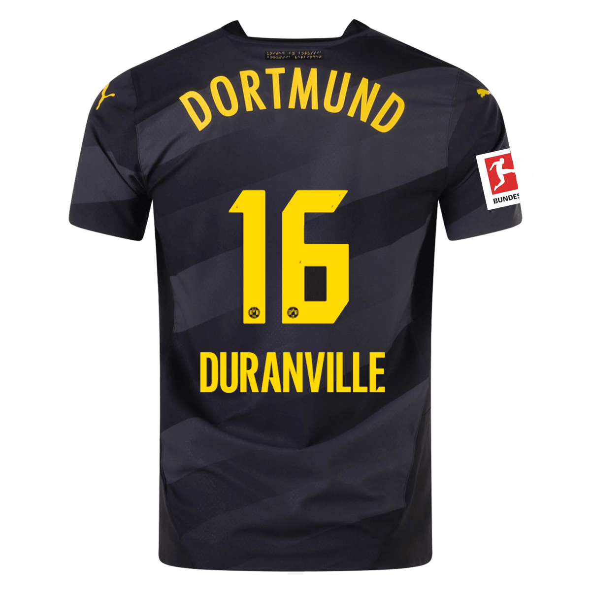 Puma Borussia Dortmund Authentic Julien Duranville Away Jersey w/ Bundesliga Patch 24/25 (Puma Black/Faster Yellow) | SoccerWearhouse