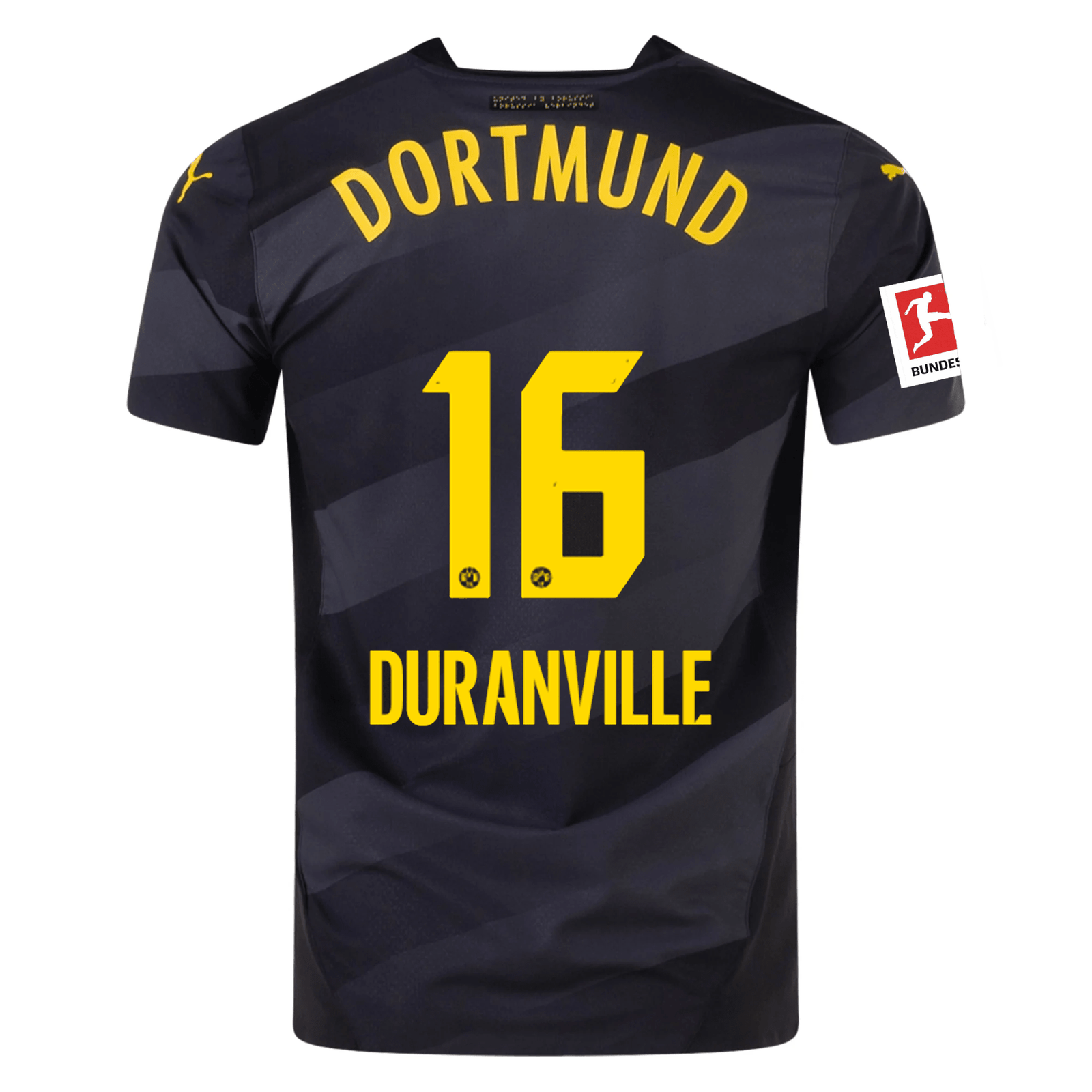 Puma Borussia Dortmund Authentic Julien Duranville Away Jersey w/ Bundesliga Patch 24/25 (Puma Black/Faster Yellow) | SoccerWearhouse